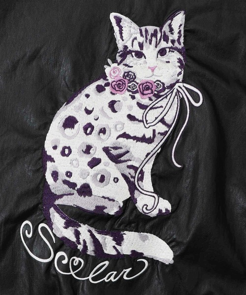 ScoLar（スカラー） ブルゾン アウター 153771：ネコ刺繍フェイク