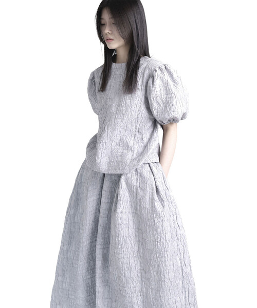 Bshop ブラウス シャツ 半袖 eunoia | ジャガード パフスリーブ