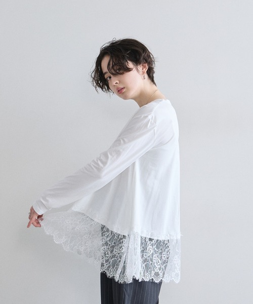 &. NOSTALGIA（ノスタルジア） tシャツ 裾レース長袖Tシャツ