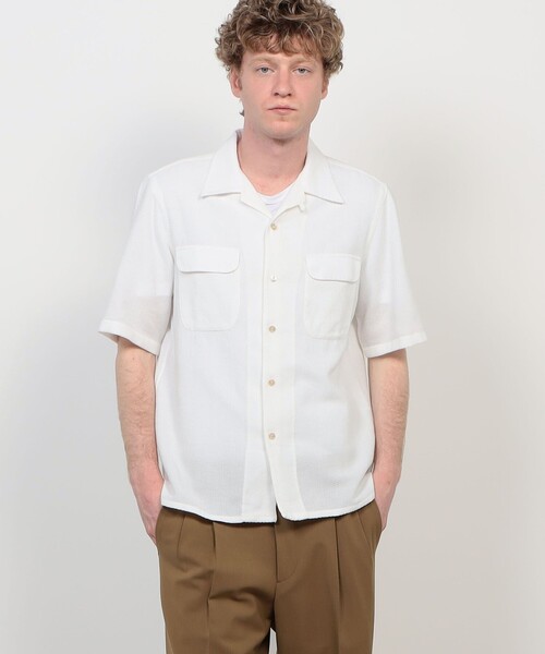 シャツ 「別注」Salvatore Piccolo BRYAN コットンメッシュ ダブルポケットオープンカラー ハーフスリーブシャツ メンズの画像