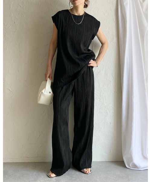 She's Closet セットアップ フレンチスリーブベストトップス＆ウェーブ