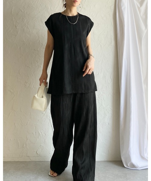 She's Closet セットアップ フレンチスリーブベストトップス＆ウェーブ