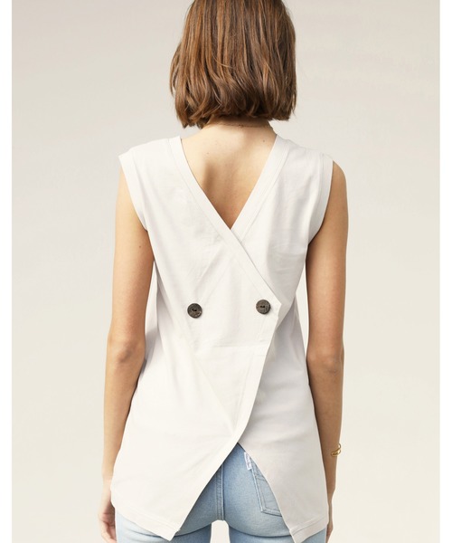 アリシアスタンBack Crossed Button Tank Top ホワイト ALEXIA STAM（アリシアスタン） タンクトップ ノースリーブ Back