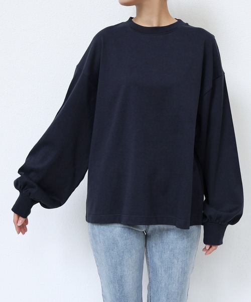 evernavy tシャツ ボリュームスリーブ長袖Tシャツ レディース