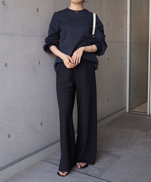 美品 アメリカーナ ボリュームスリーブ 長袖 Tシャツ ネイビー 美品 アメリカーナ ボリュームスリーブ 長袖 Tシャツ ネイビー