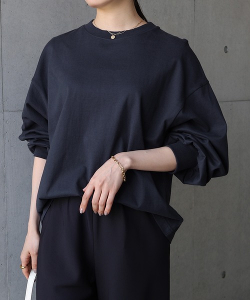 美品 アメリカーナ ボリュームスリーブ 長袖 Tシャツ ネイビー 美品 アメリカーナ ボリュームスリーブ 長袖 Tシャツ ネイビー