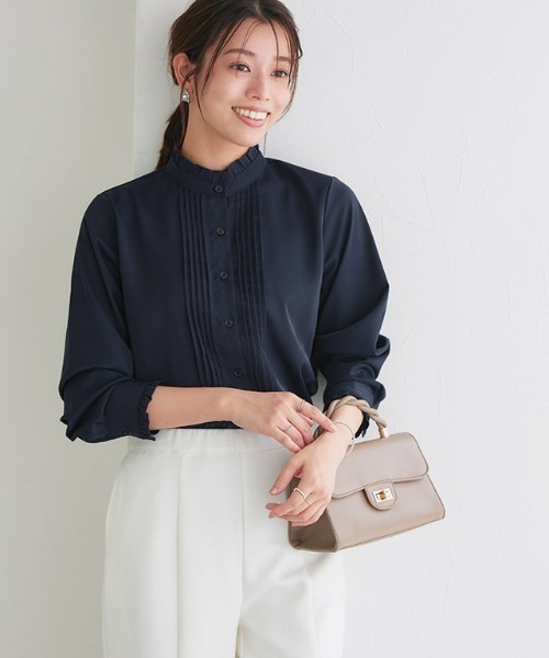 シャツ ブラウス ピンタック ハイネック ブラウス レディース ブラウス ピンタックブラウス レディース フリル トップス 女性 春 上着 ブラウス シャツ mi1139050_01.jpg