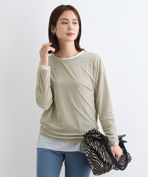 INDIVI tシャツ 「洗える」コンパクトベロアカットソー レディース