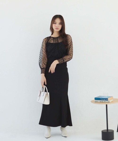 ブラウス シャツ キャミレイヤード5分袖シャツ　575324 レディース CORNERS ブラウス シャツ チュールレイヤードギャザーブラウス