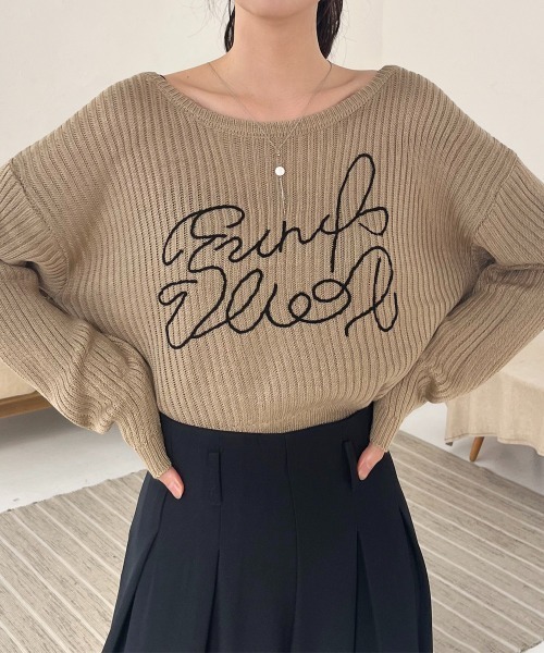 ニット セーター ロゴコード刺繍ニット / 1214270115 レディース ニット セーター コードロゴ刺繍ニットプルオーバー レディース