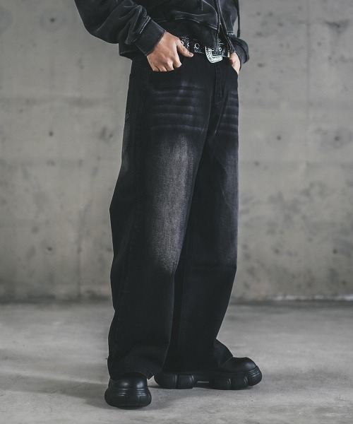 メンズ クロップ デニムパンツ ヴィンテージウオッシュ ジーンズ Noen ジーンズ ヴィンテージライクウォッシュドデニムパンツ