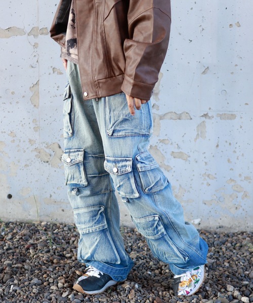 glamb クロップド デニム カーゴパンツ 定価2万4750円 Chemical Cargo Denim / ケミカルカーゴデニム（デニムパンツ