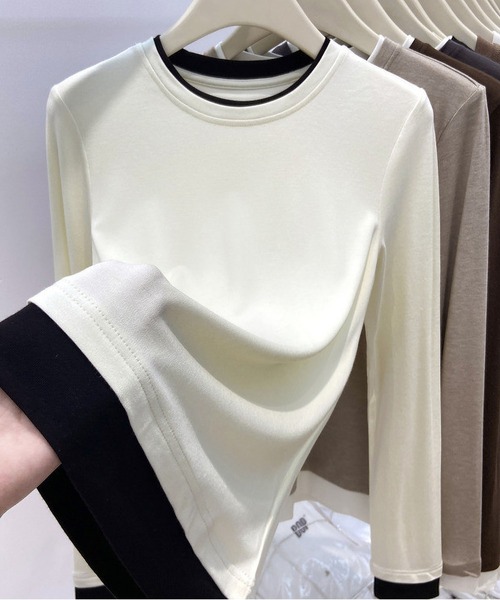 MAISON DE THERESE tシャツ クルーネック 配色切り替え長袖Tシャツ  