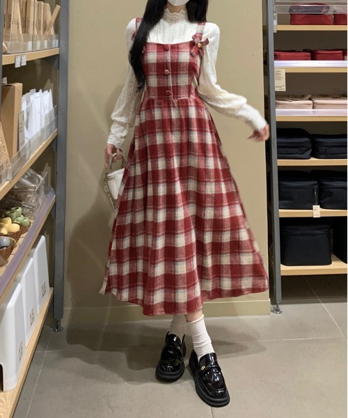 gossip!ロサンゼルス ワンピース Y2K チェック柄スイッチングロング