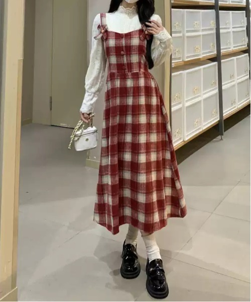 gossip!ロサンゼルス ワンピース Y2K チェック柄スイッチングロング