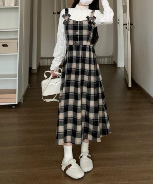 gossip!ロサンゼルス ワンピース Y2K チェック柄スイッチングロング