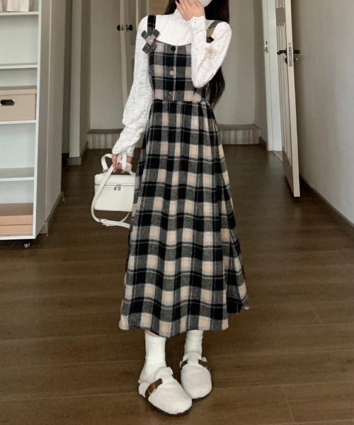 gossip!ロサンゼルス ワンピース Y2K チェック柄スイッチングロング