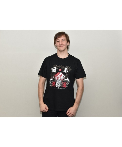 JIN+（ジンプラス） tシャツ 和柄デザイン半袖Tシャツ 開運富士（黒