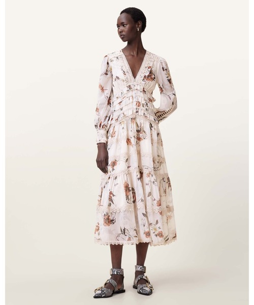 ALLSAINTS（オールセインツ） ワンピース ZORA FLORAL RUFFLE MIDI