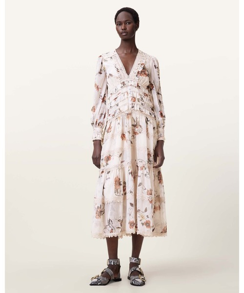 ALLSAINTS（オールセインツ） ワンピース ZORA FLORAL RUFFLE MIDI