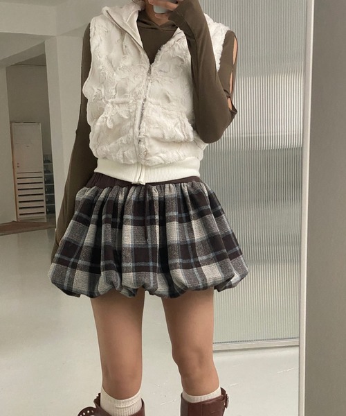 LYEON スカート チェック柄バルーンミニスカート : ZOZOTOWN