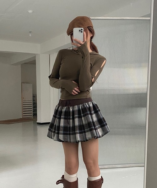 LYEON スカート チェック柄バルーンミニスカート : ZOZOTOWN