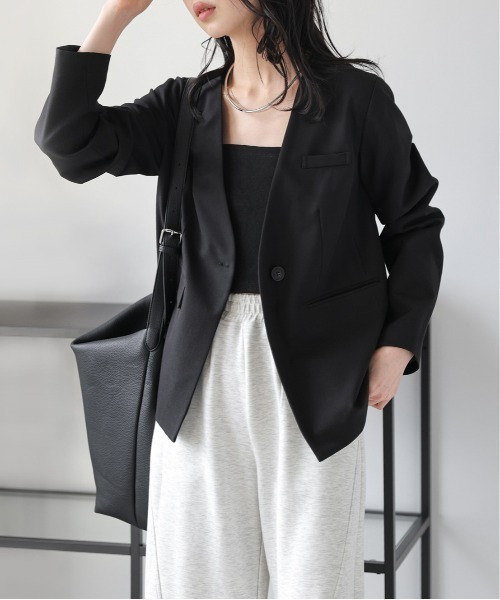 GIVENCHY ラメ仕様 レディースノーカラージャケット Vネック 38 黒系 La-gemme（ラジェム） ジャケット ノーカラージャケット Vネックノー
