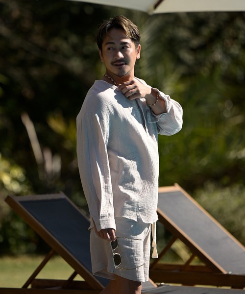 Re:room（リルーム） シャツ ダブルガーゼノーカラープルオーバー