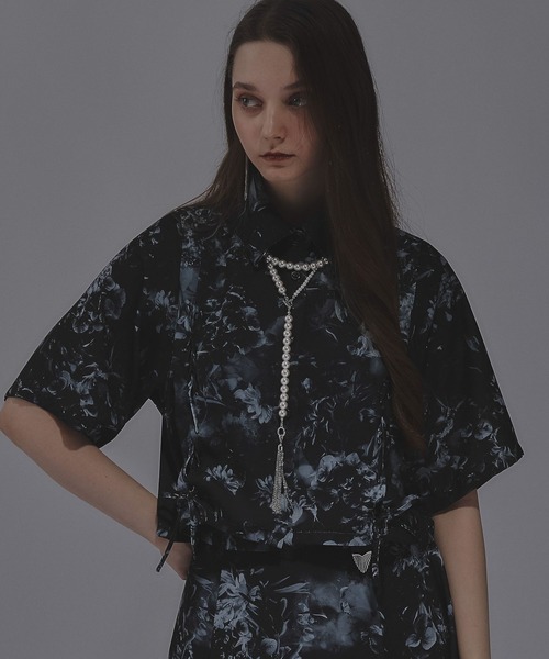 【美品】HARE　レースガラシアーシャツ　ブラック　ブラウス　花柄　フラワー HARE ブラウス シャツ ARTflowerシアーシャツ(HARE) レディース