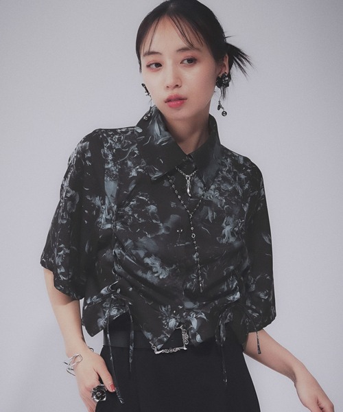 HARE artFlowerレースアップシャツ ブラウス トップス ライトグレー HARE｜ARTflowerレースアップシャツ | Rakuten Fashion(楽天