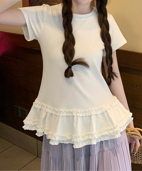 tシャツ 裾フリルTシャツ レディース