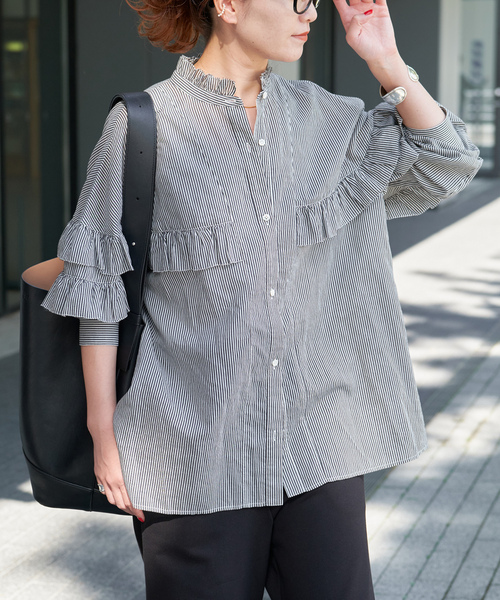 スピックアンドスパン ベージュ フリル付き長袖ブラウス Spick＆Span 「Spick & Span」 長袖ブラウス - ベージュ