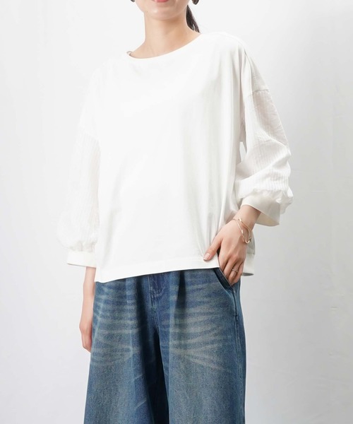 tシャツ LC/LLL シアーストライプブロッキングカットソー レディース