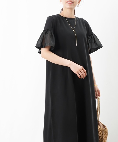 LUCA/LADY LUCK LUCA袖フリルテープワンピース　黒 LADY LUCK LUCA ワンピース LC/LLL 袖フリルテープワンピース