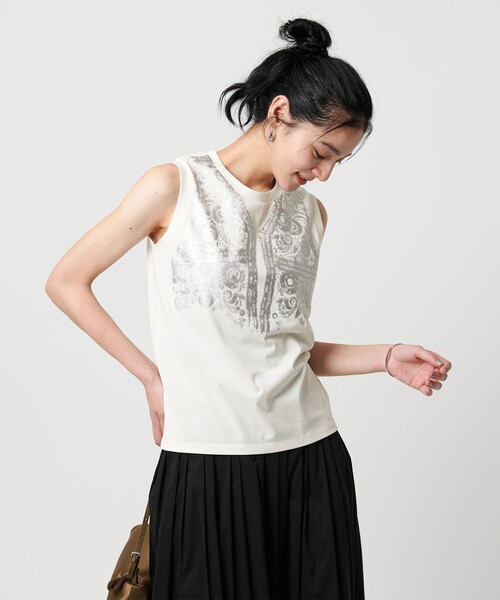 tシャツ 「WEB限定」グリッタートロンプルイユ ノースリーブTシャツ レディース