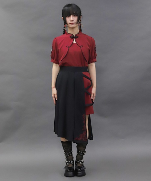 axes femme POETIQUE スカート クロスベルト麻雀牌刺繍スカート 