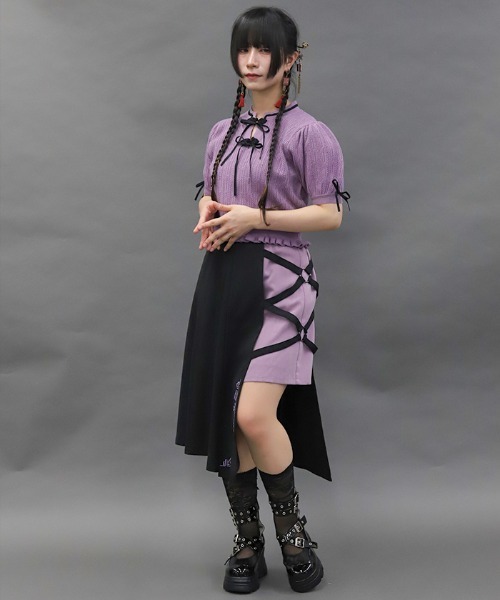 axes femme POETIQUE スカート クロスベルト麻雀牌刺繍スカート