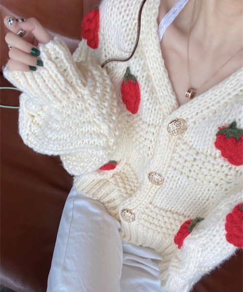 SHOUYO カーディガン いちご刺繍オーバーサイズニットカーディガン