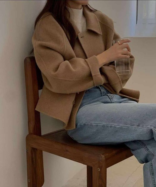 FAVORITO ピーコート pコート 襟付きダブルブレストショートメルトン