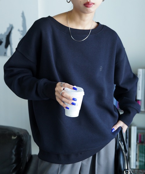 トレーナー スウェット ボートネックカラフル刺繍スウェット