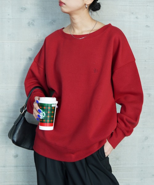 トレーナー スウェット ボートネックカラフル刺繍スウェット