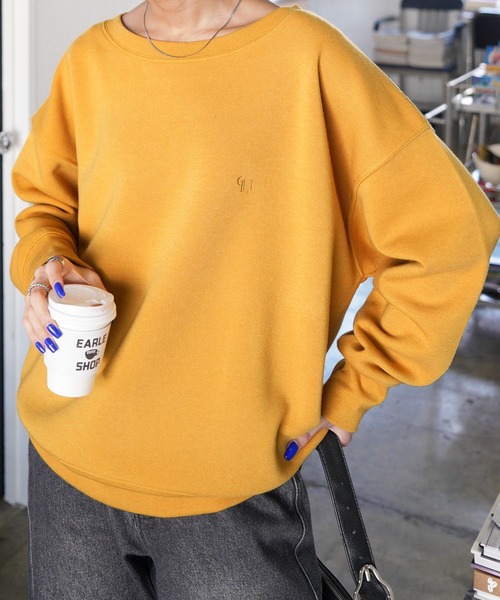 トレーナー スウェット ボートネックカラフル刺繍スウェット