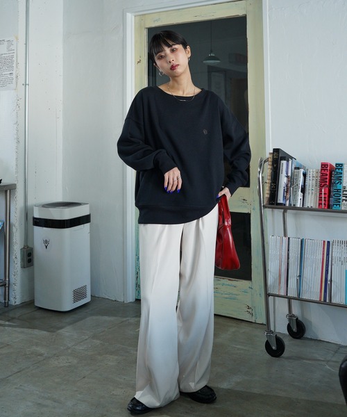 トレーナー スウェット ボートネックカラフル刺繍スウェット