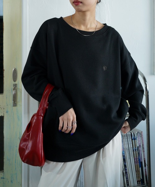 トレーナー スウェット ボートネックカラフル刺繍スウェット