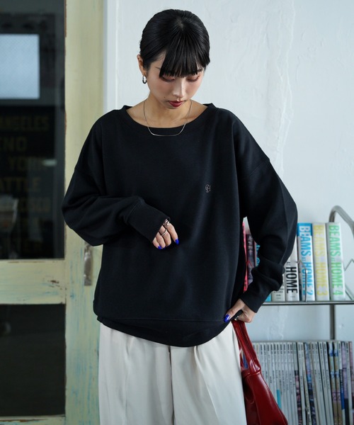 トレーナー スウェット ボートネックカラフル刺繍スウェット