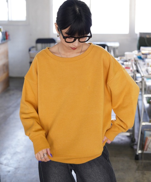 トレーナー スウェット ボートネックカラフル刺繍スウェット