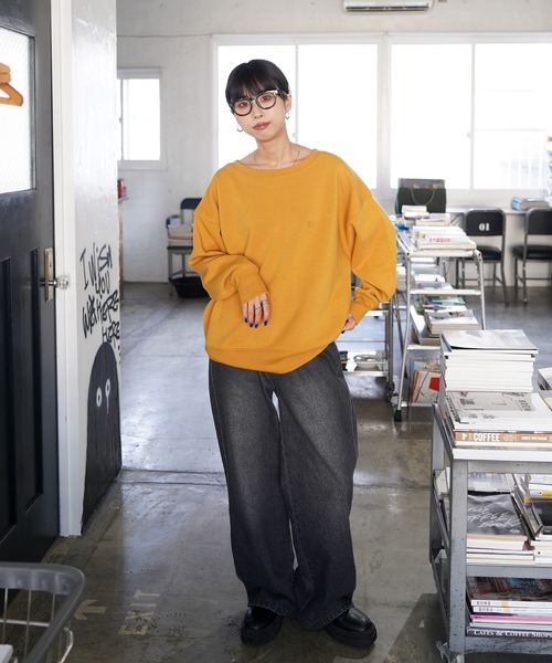 トレーナー スウェット ボートネックカラフル刺繍スウェット