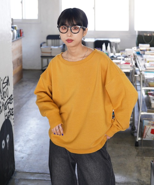 トレーナー スウェット ボートネックカラフル刺繍スウェット