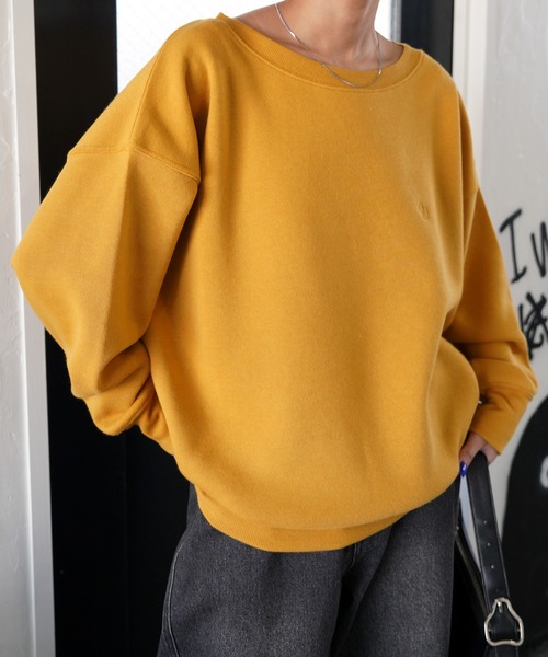 WELLSPO ネックトレーナー トレーナー スウェット ボートネックカラフル刺繍スウェット