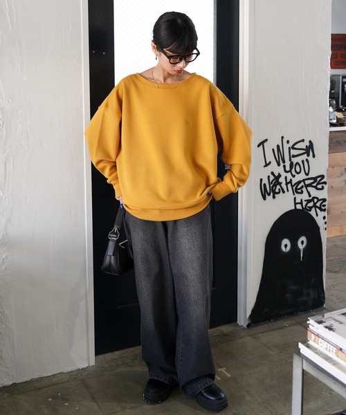 トレーナー スウェット ボートネックカラフル刺繍スウェット